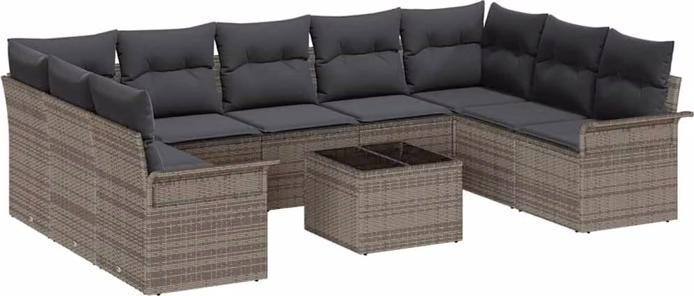 Set Divano da Giardino con cuscino 10 pcs Grigio polyrattan