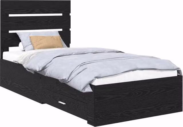 Letto singolo | Letto per adulti | Struttura del letto Rovere Nero 90 x 200 cm Legno multistrato