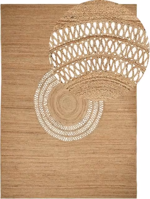 Tappeto in iuta intrecciata naturale in stile bohémien con motivo intagliato 160 x 230 cm beige soggiorno camera da letto