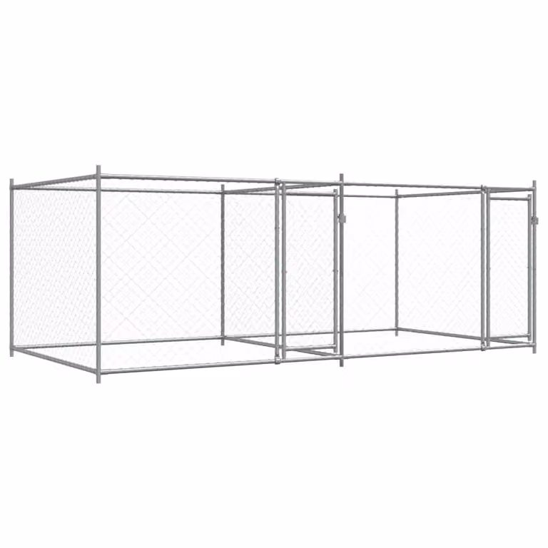 Gabbia per Cani con Porte Grigia 4x2x1,5 m in Acciaio Zincato