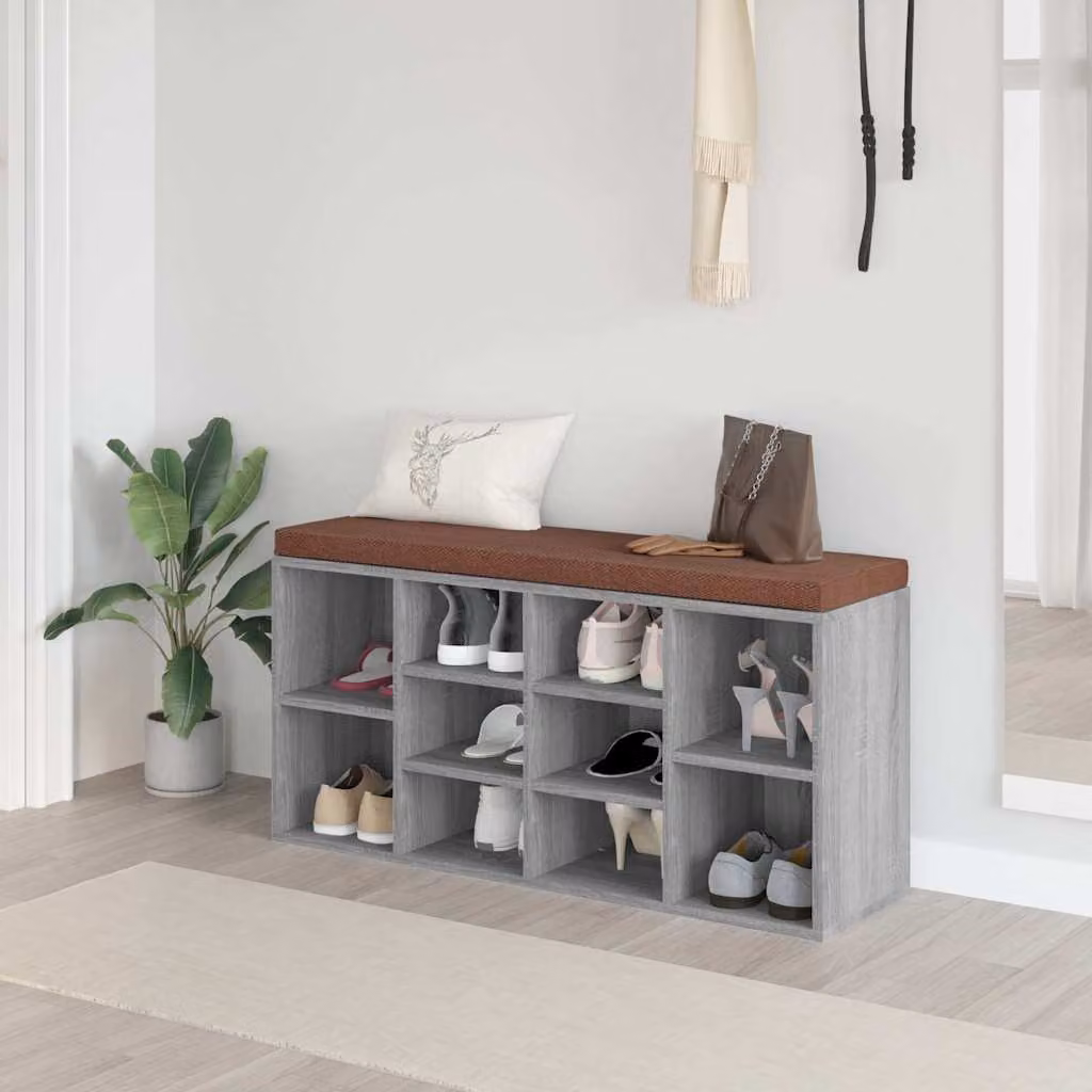 Scarpiera moderna vidaXL in legno e MDF grigia L: 103 cm, P: 30 cm, H: 48 cm