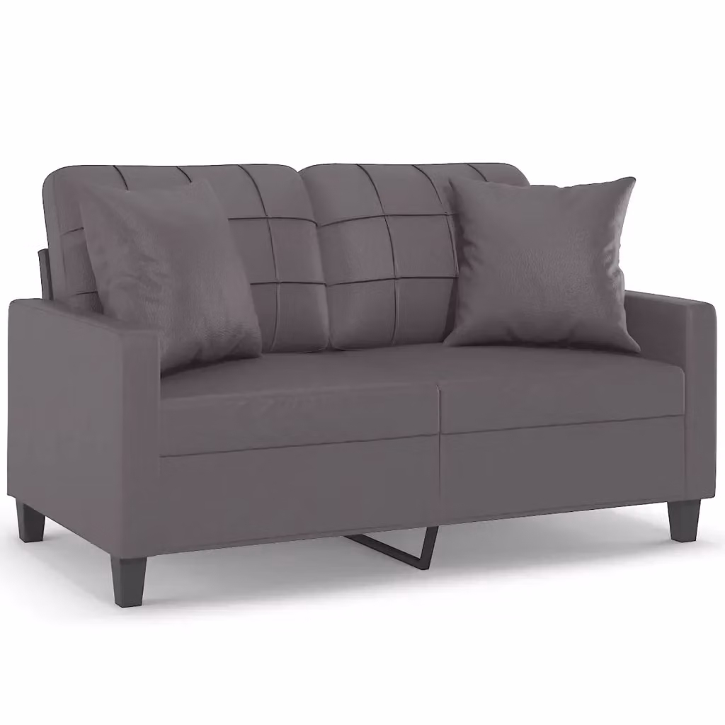 Divano a 2 posti moderno vidaXL in similpelle grigio con cuscini e struttura in metallo L: 138 cm, P: 80 cm, H: 77 cm – 2