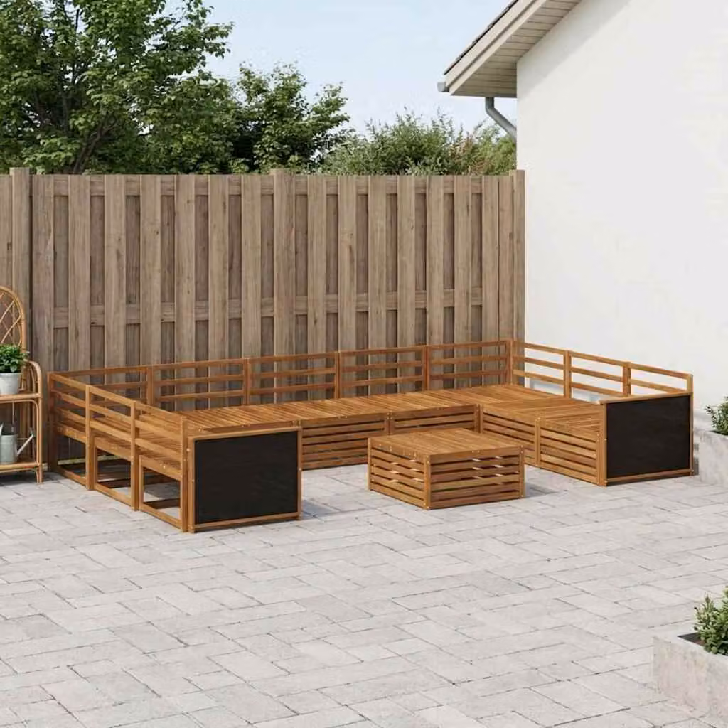 Set di divani da esterno vidaXL a forma di U in legno di acacia marrone con cuscini e tavolino da caffè incluso