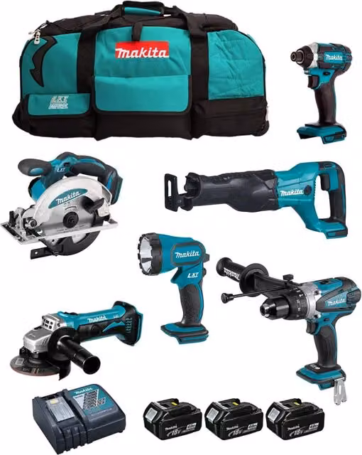Makita Kit DLX6104MX1 con Avvitatore, Martello Perforatore, Smerigliatrice, Sega Circolare, Batteria e Caricabatterie 12.0V