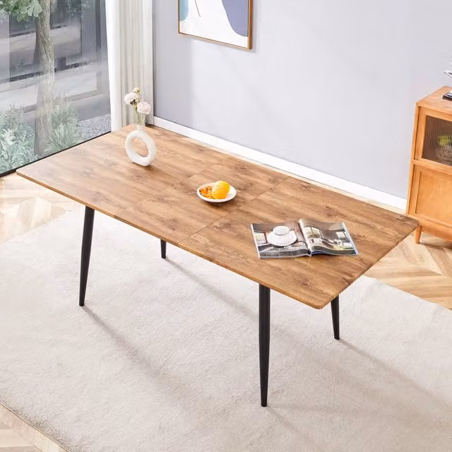 Tavolo da pranzo rettangolare con piano in MDF e gambe metalliche angolate per cucina e ufficio