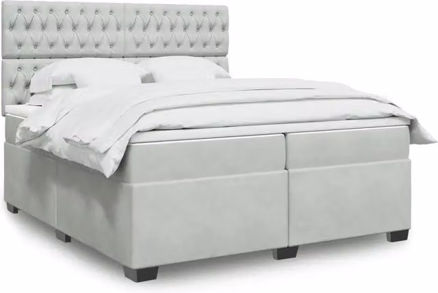 Letto a molle con materasso ibrido vidaXL in velluto grigio e bianco 200x200 cm