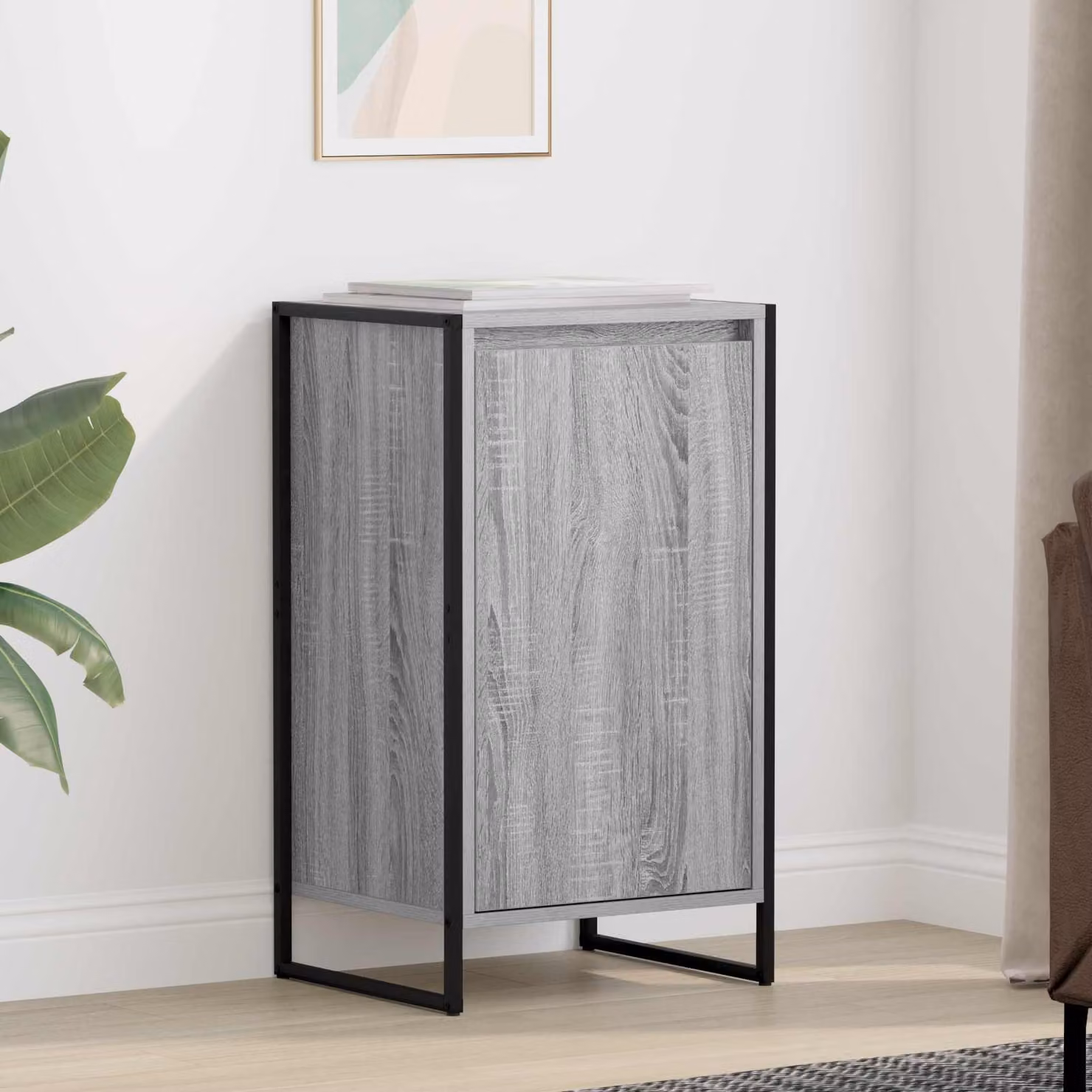 Credenza stile industrial vidaXL in legno ingegnerizzato e metallo, colore grigio, L 43 cm x P 36 cm x H 75,5 cm