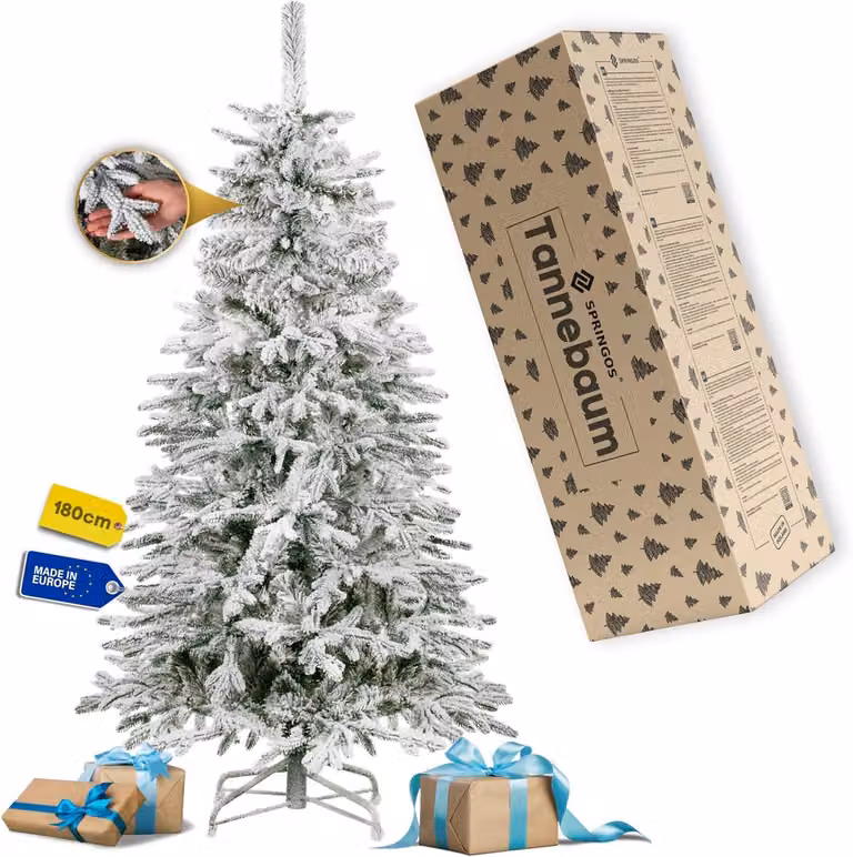 Albero di Natale Springos® Premium 180 cm, abete innevato come quello vero — 285 punte, robusto supporto in metallo, albero di Natale con effetto neve