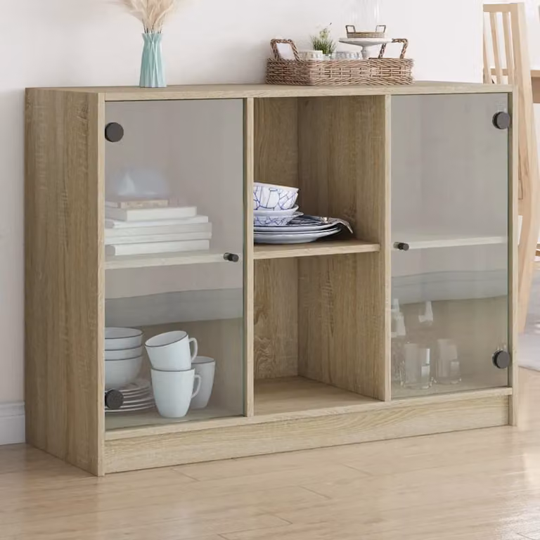 Credenza moderna vidaXL in legno multistrato color rovere Sonoma, L 102 cm x P 37 cm x H 75,5 cm