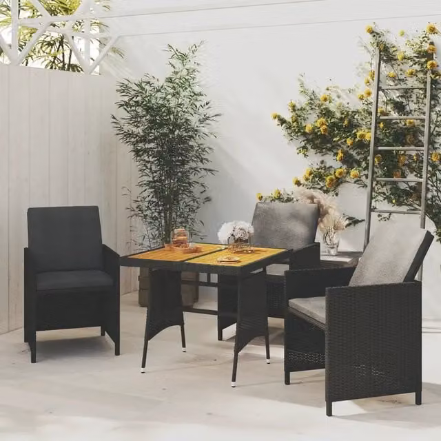 Tavolo da giardino quadrato vidaXL in polyrattan e legno di acacia nero L/P/H: 70 x 70 x 72 cm – 1