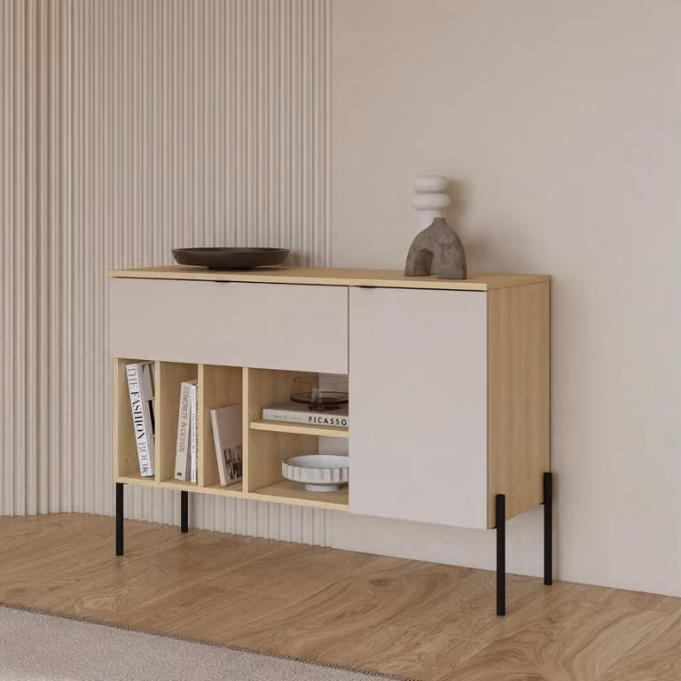 Cassettiera stretta combinata JAMIE - rovere/cashmere