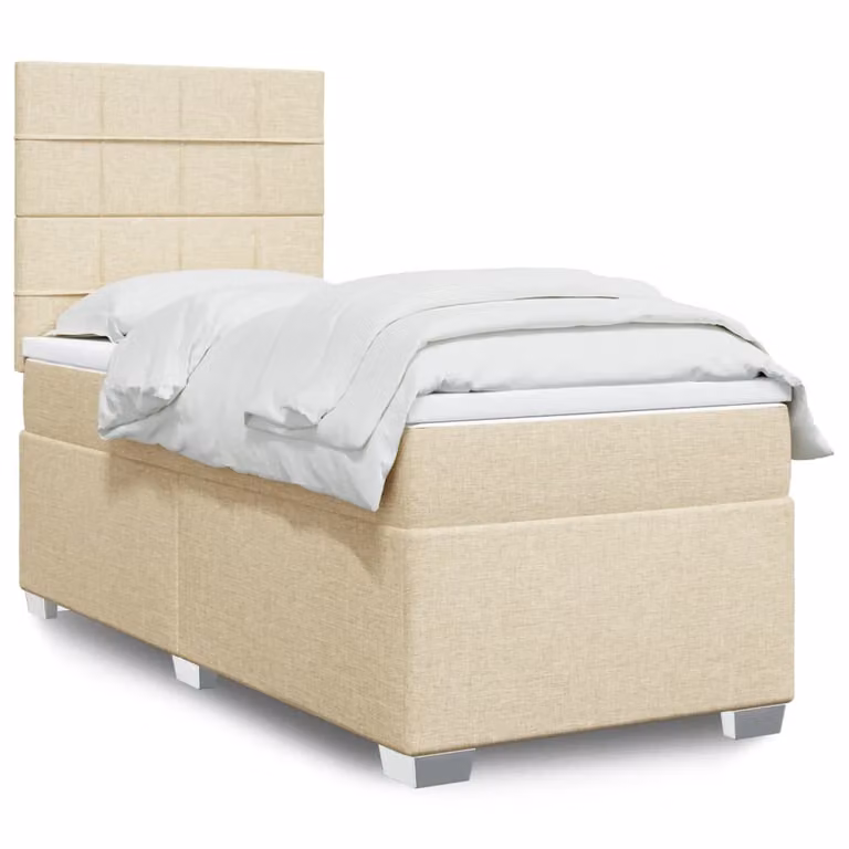 vidaXL Giroletto a Molle con Materasso in Tessuto Beige e Bianco, L/P/H: 80 x 200 cm