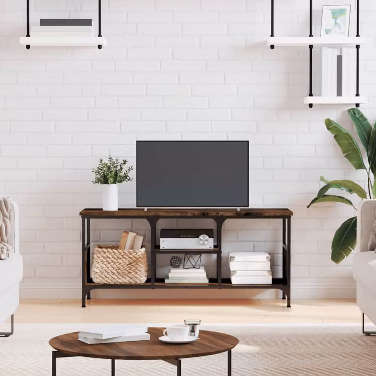 Mobile TV vidaXL in legno e ferro color rovere fumo con ruote L: 100 cm, P: 35 cm, H: 45 cm