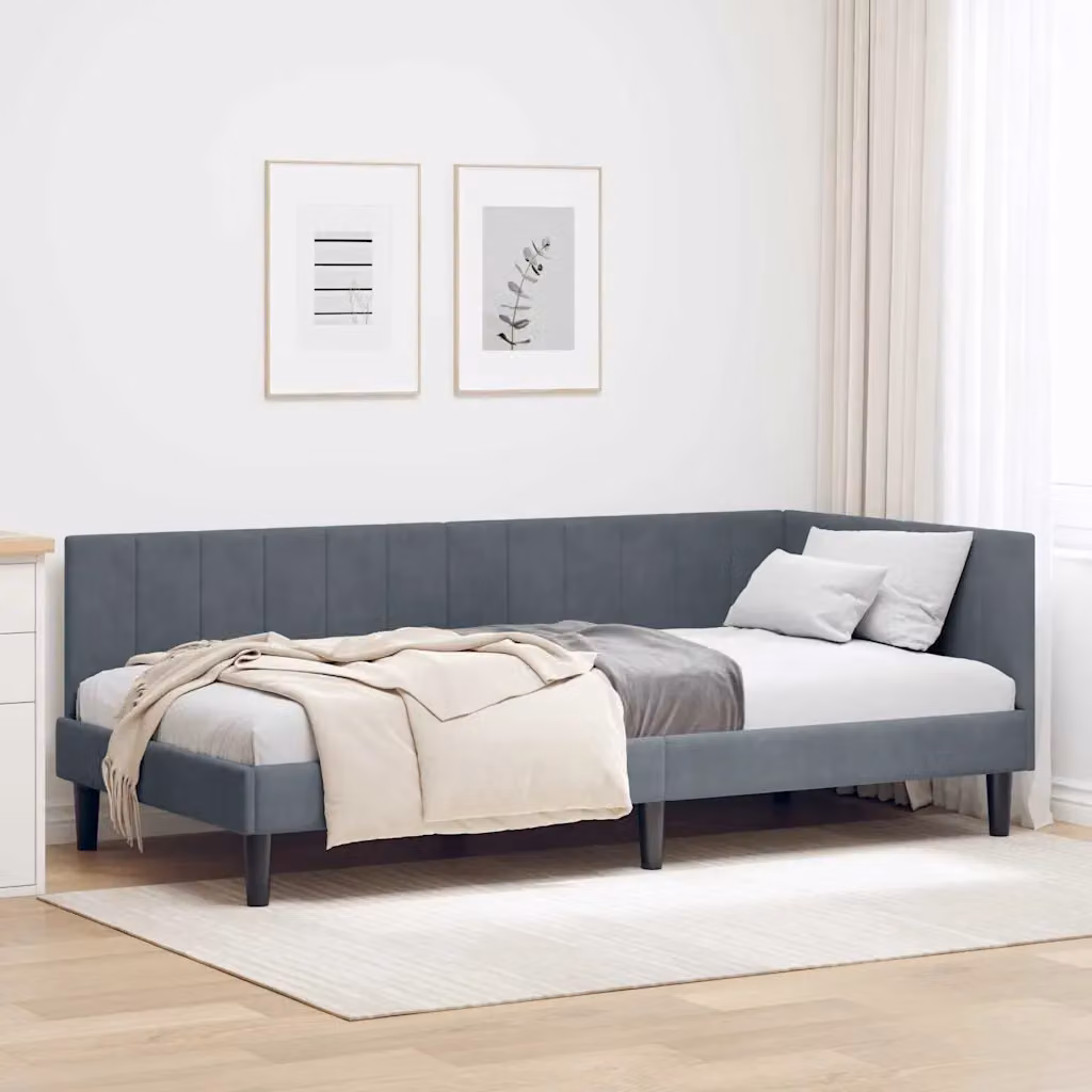 vidaXL Cornice del letto ad angolo in velluto grigio, L/P/H: 190 x 90 x 72 cm – 1