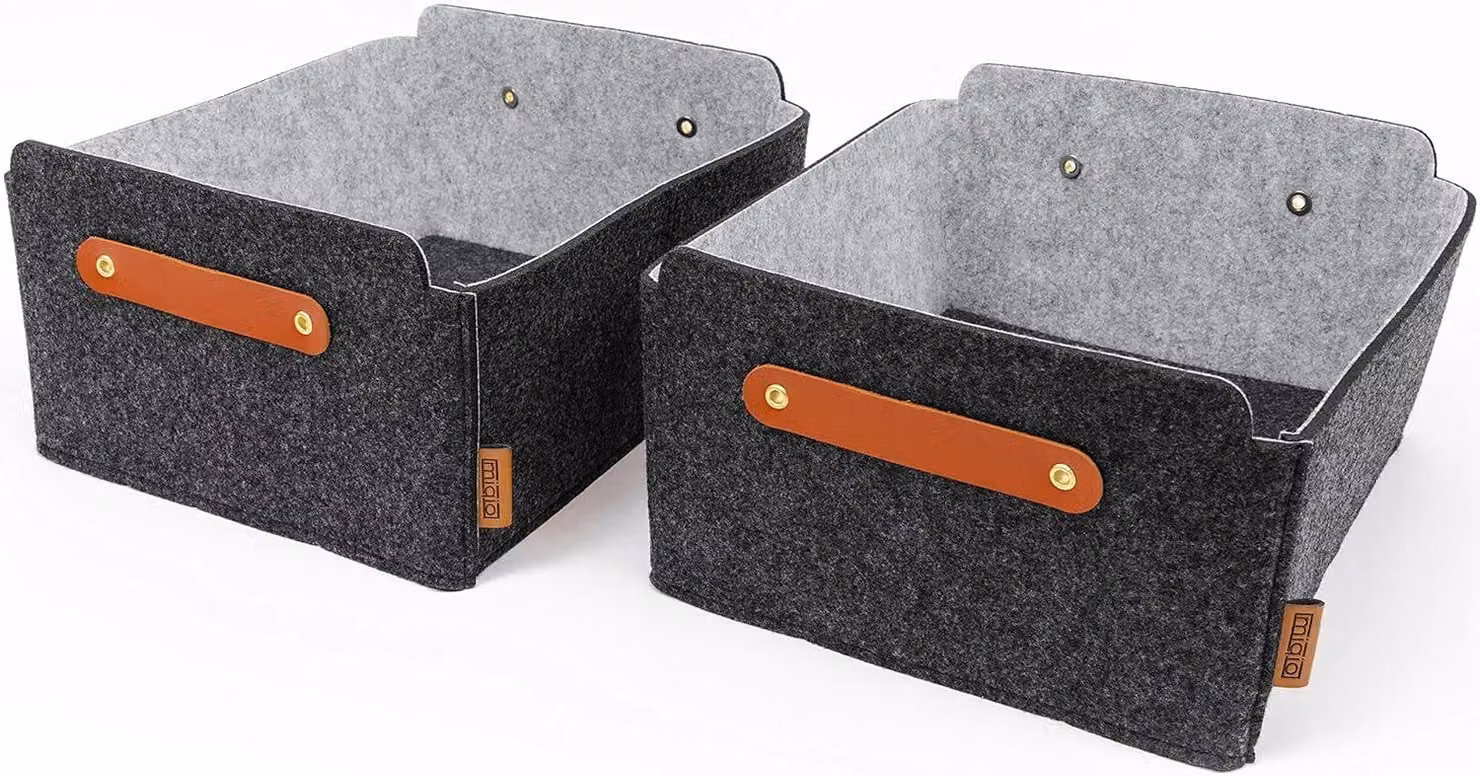 Set di 2 scatole di stoccaggio, color grigio scuro, per uso domestico, di piccole dimensioni
