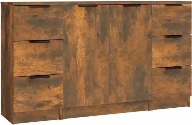 Credenze 3 pz | Madia | Buffet da pranzo | Armadio da pranzo Rovere Fumo in Legno Multistrato