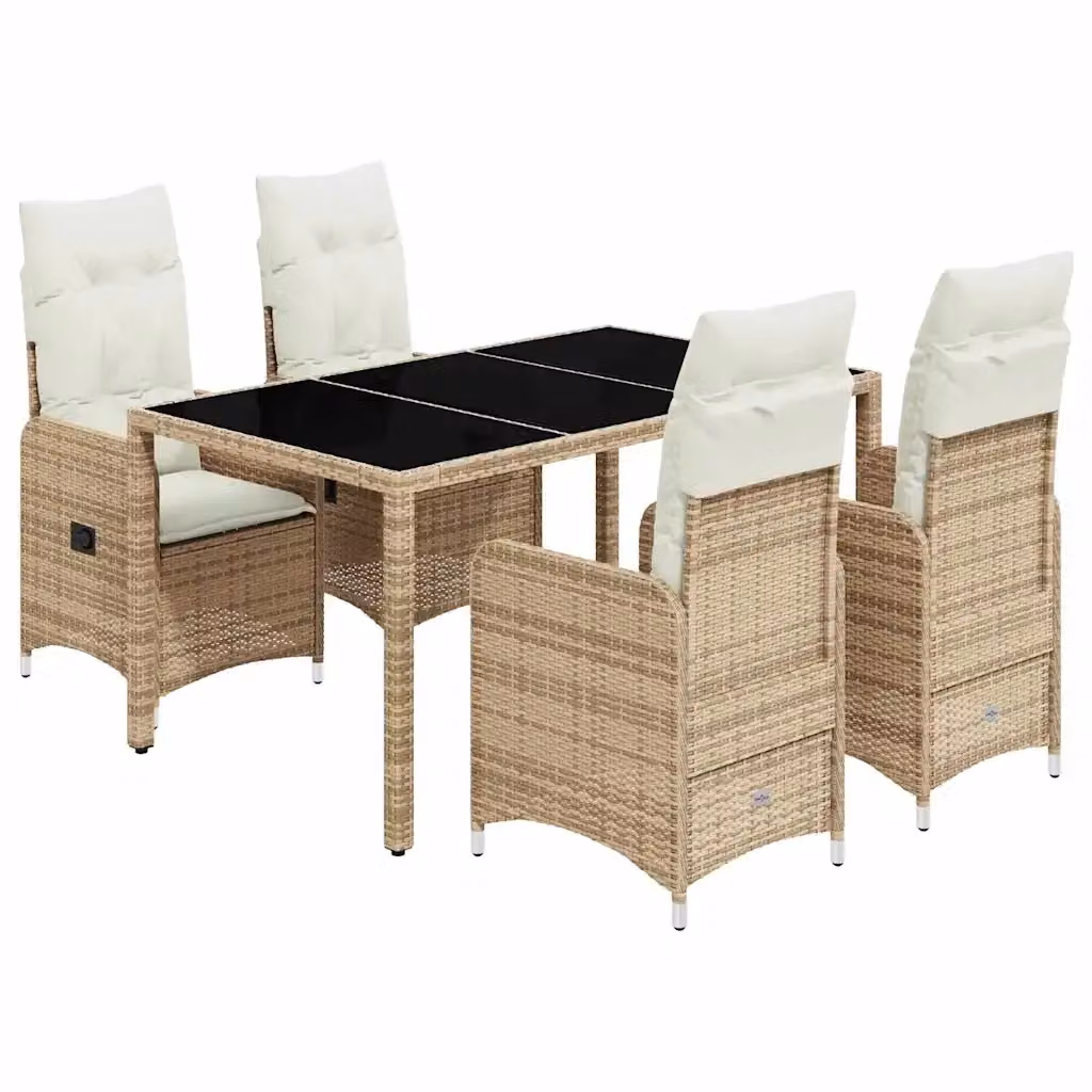 Set da Bistrò da Giardino 5 pz vidaXL in Polyrattan con Cuscini Beige e Piano in Vetro – 2