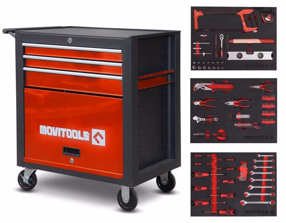 Carrello attrezzi blu, con 3 cassetti a cuscinetti a sfera, capacità di carico 150 kg