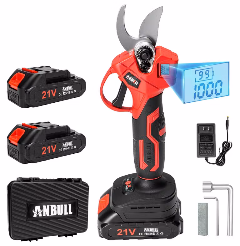 Forbice elettrica da giardino da 40 mm con motore da 500 W, 2 batterie da 2000 mAh e display LED