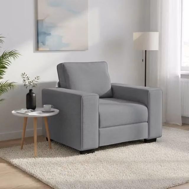 Poltrona Lounge moderna vidaXL in tessuto grigio con braccioli L: 100 cm, P: 77 cm, H: 82 cm – 1