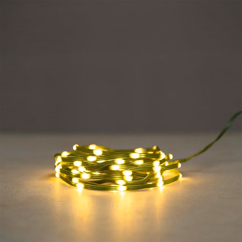 Catena luminosa a LED micro, luce bianco caldo, 100 LED, con timer, per interni ed esterni