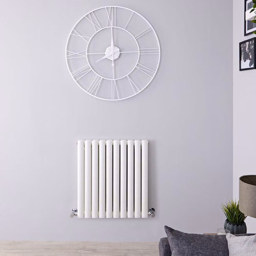 Radiatore Orizzontale Doppio di Design Bianco 635x590mm 740W Termosifone Moderno - Revive