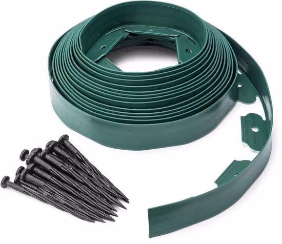 Ibenzoa® Bordatura flessibile per prato, colore verde, 10 metri – resistente alle intemperie, tagliabile, con picchetti di fissaggio per una delimitazione precisa di prati, vialetti e aiuole