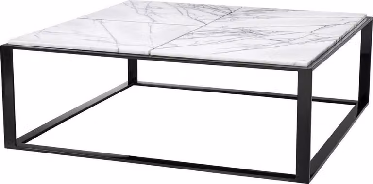 Tavolino Casa Padrino nero lucido / bianco-viola 100 x 100 x h. 35 cm - Tavolino da salotto in acciaio inox con piano in marmo - Mobili da salotto