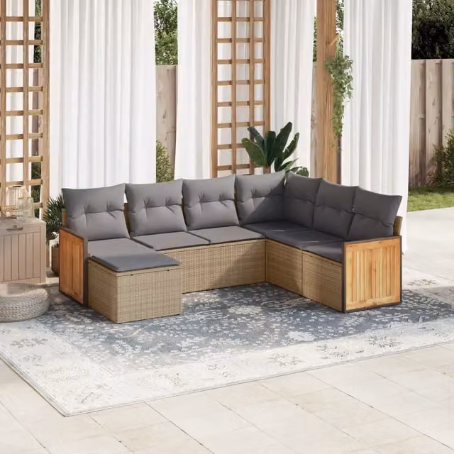 Set Divani da Giardino 7 pz con Cuscini Beige in Polyrattan 3260288