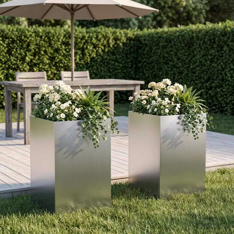 Set di 2 vasi da giardino vidaXL in acciaio zincato argento L/P/H: 30 x 30 x 50 cm