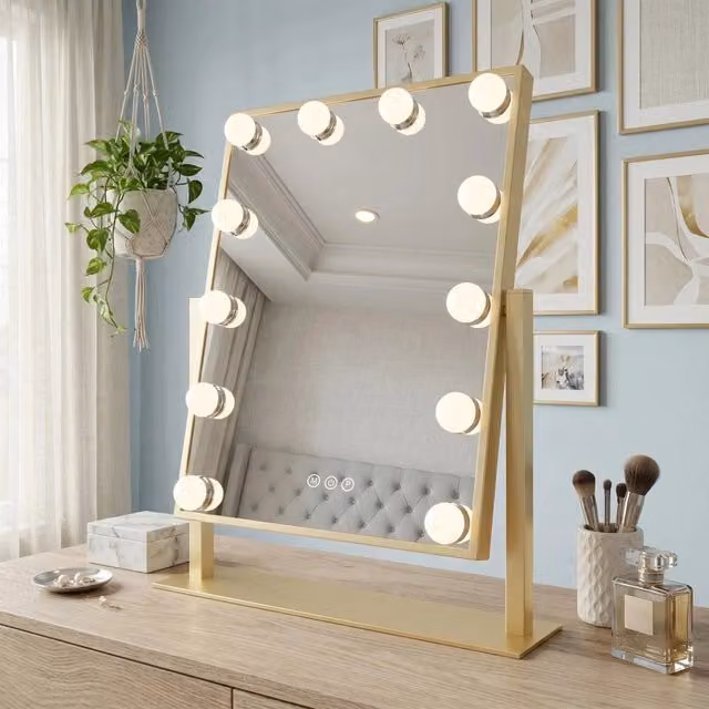 Specchio Hollywood Rea con LED Gold, Dimmerabile e Touch, L 30 cm x H 40 cm