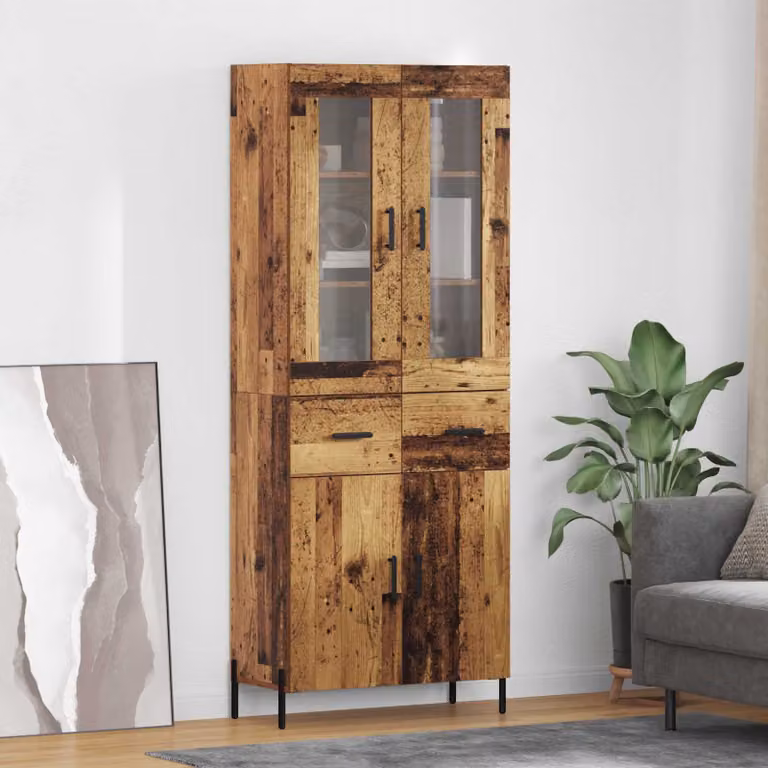 Credenza moderna vidaXL in legno effetto antico marrone con ante in vetro, L/P/H: 69,5 x 34 x 180 cm