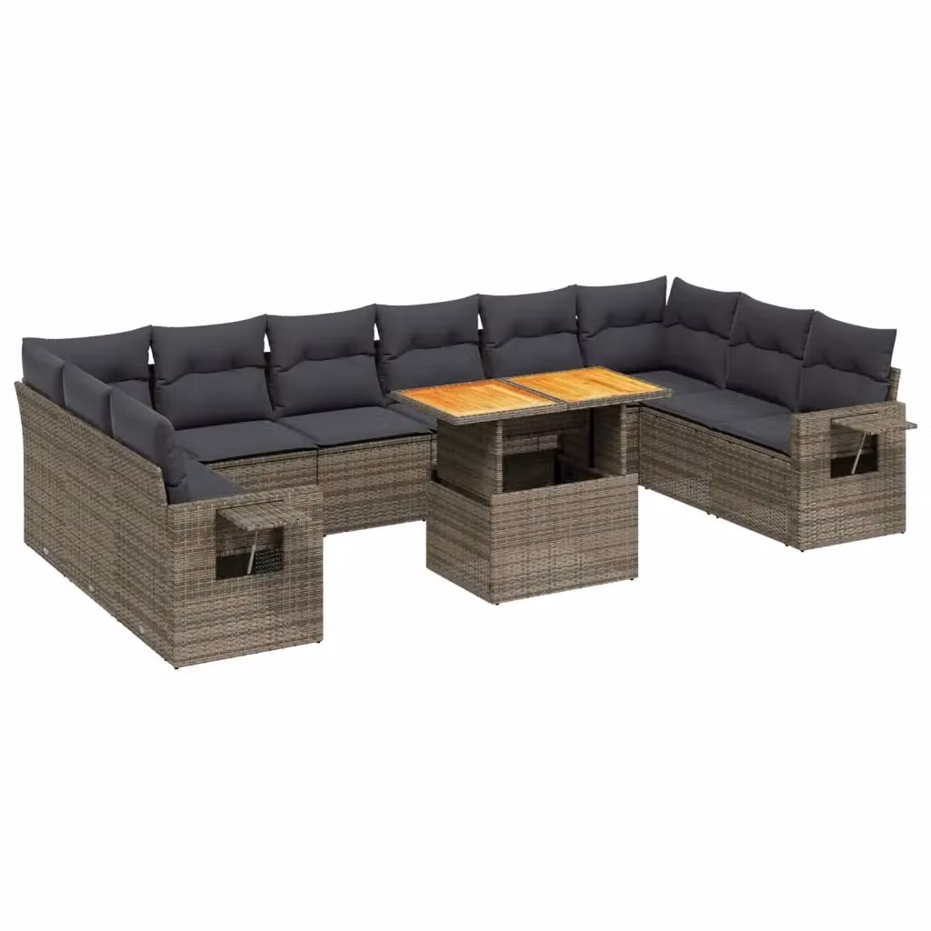 Set di Divani da Giardino VIDAXL a Forma di U in Polyrattan Grigio con Cuscini, 11 Pezzi – 2