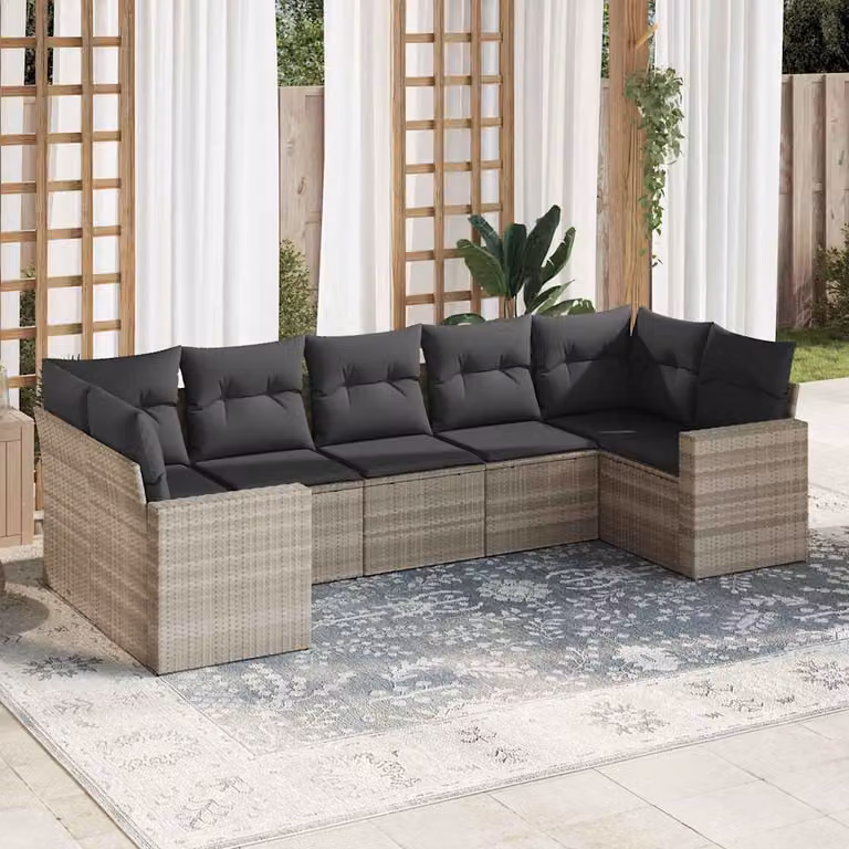 Set di divani da giardino a L vidaXL in polyrattan con cuscini grigi e coperture rimovibili