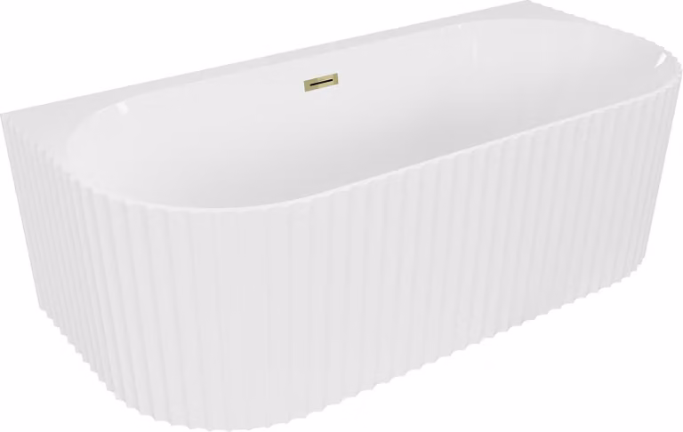 Mexen Sella vasca da bagno indipendente addossata rigata 150 x 75 cm, bianco lucido, troppopieno dorato - 52711507500-50