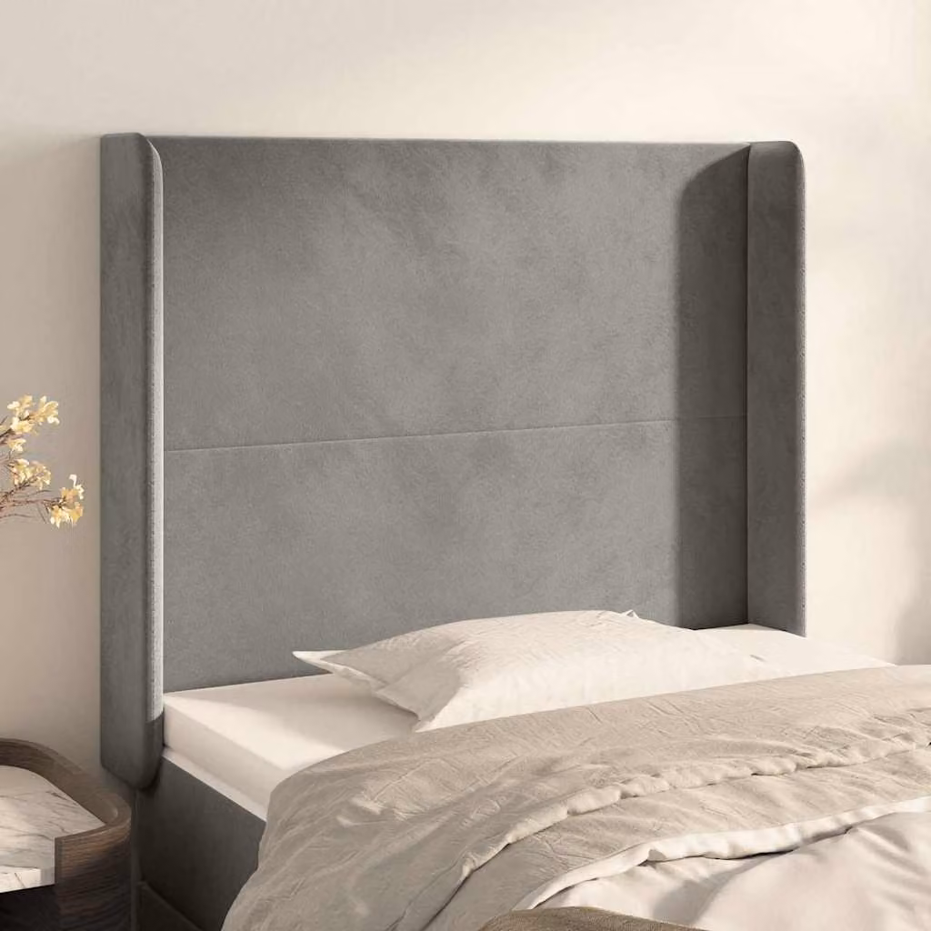 Testiera ad orecchio vidaXL in velluto grigio chiaro, L: 103 cm, P: 16 cm, H: 118-128 cm