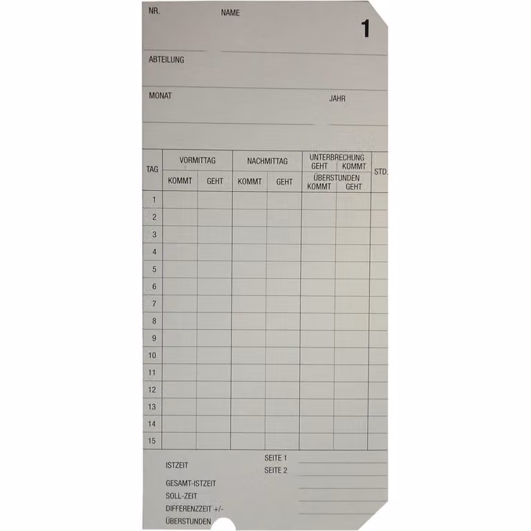 BÜRK MOBATIME B01820339500 Stempelkarte Typ 2-6 1p.500St