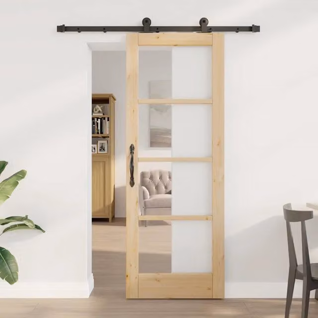 Porta scorrevole ORKDAL vidaXL in legno e vetro, colore naturale, L: 73,5 cm, H: 198,5 cm