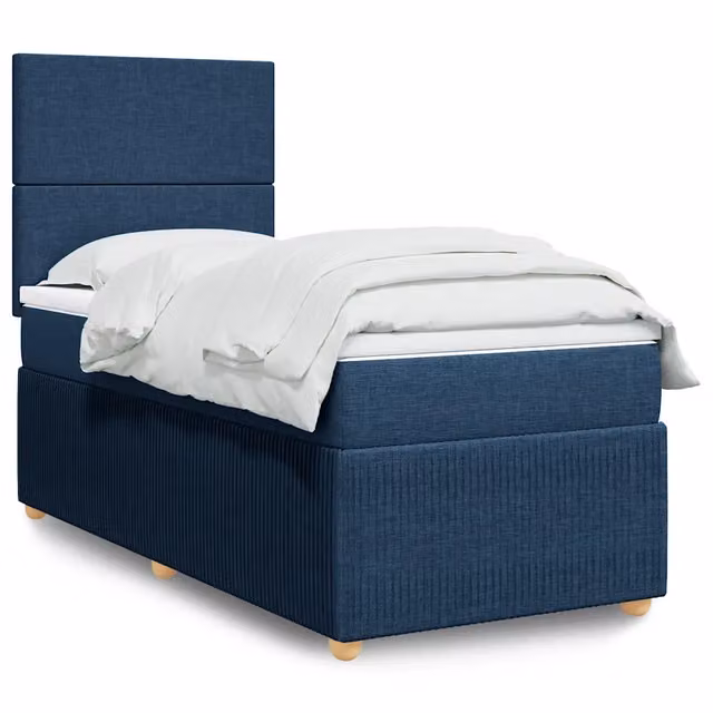 Letto ibrido vidaXL con giroletto a molle e materasso in tessuto blu e bianco L/P: 90 x 190 cm