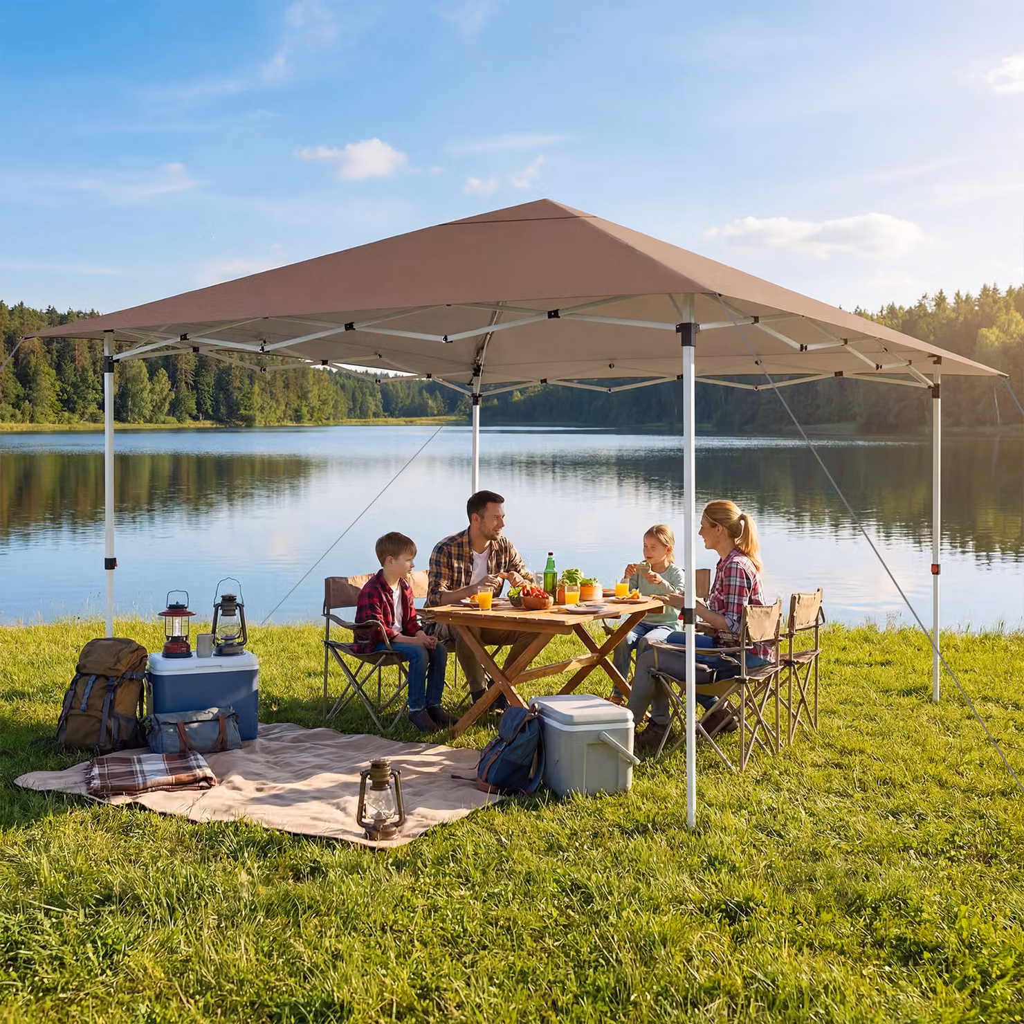 Gazebo pieghevole da esterno Costway con struttura in metallo e borsa per trasporto, colore marrone, 3x3 m
