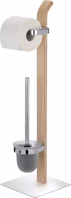 Sistema wc a terra con supporto per spazzola in legno design moderno - inclusa spazzola intercambiabile e accenti cromati - marrone - 20 x 715 x 20 cm