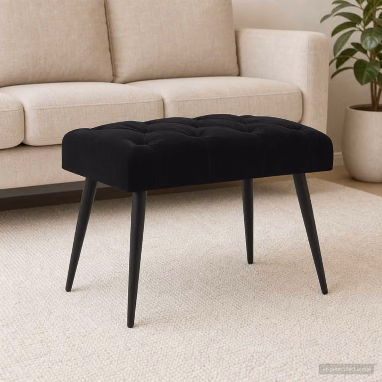 Panchina moderna vidaXL in velluto nero con bottoni imbottiti L/P/H: 60 x 40 x 45 cm
