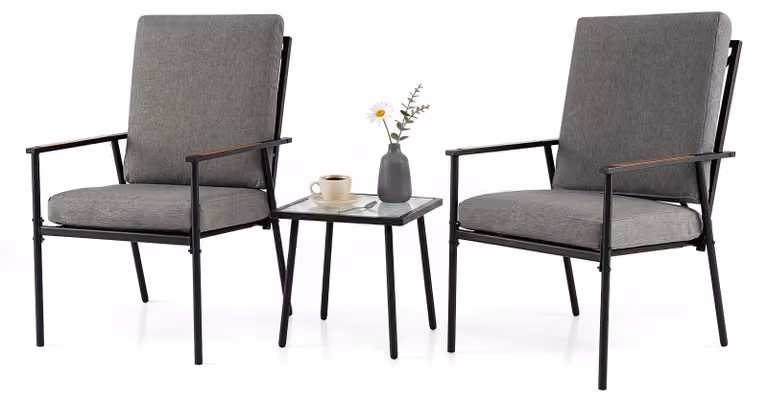 Set da esterno COSTWAY, composto da 3 pezzi: divano, 2 sedie e cuscini. Ideale per balconi, terrazze e giardini, perfetto per creare un'area relax all'aperto