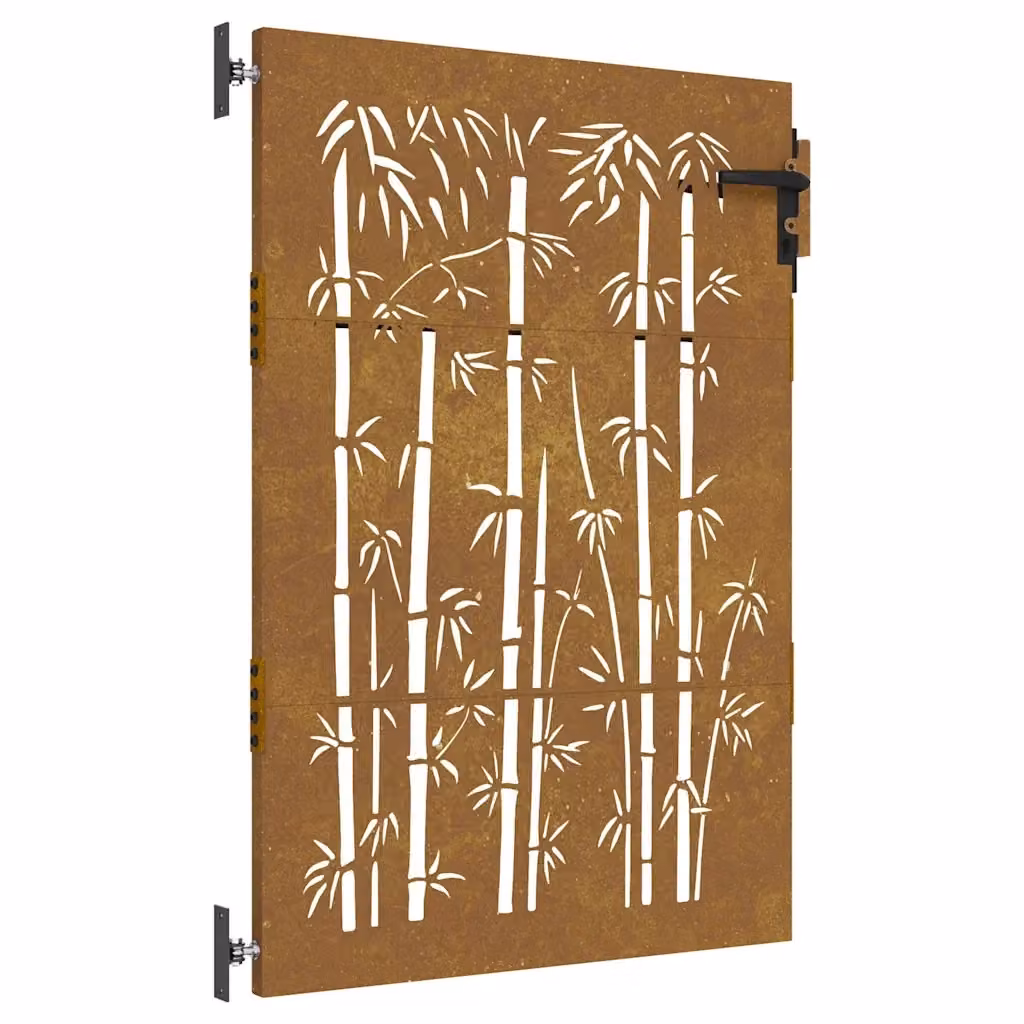 Cancello singolo da giardino vidaXL in acciaio Corten e design bambù, colore marrone, L: 85 cm, H: 125 cm – 2