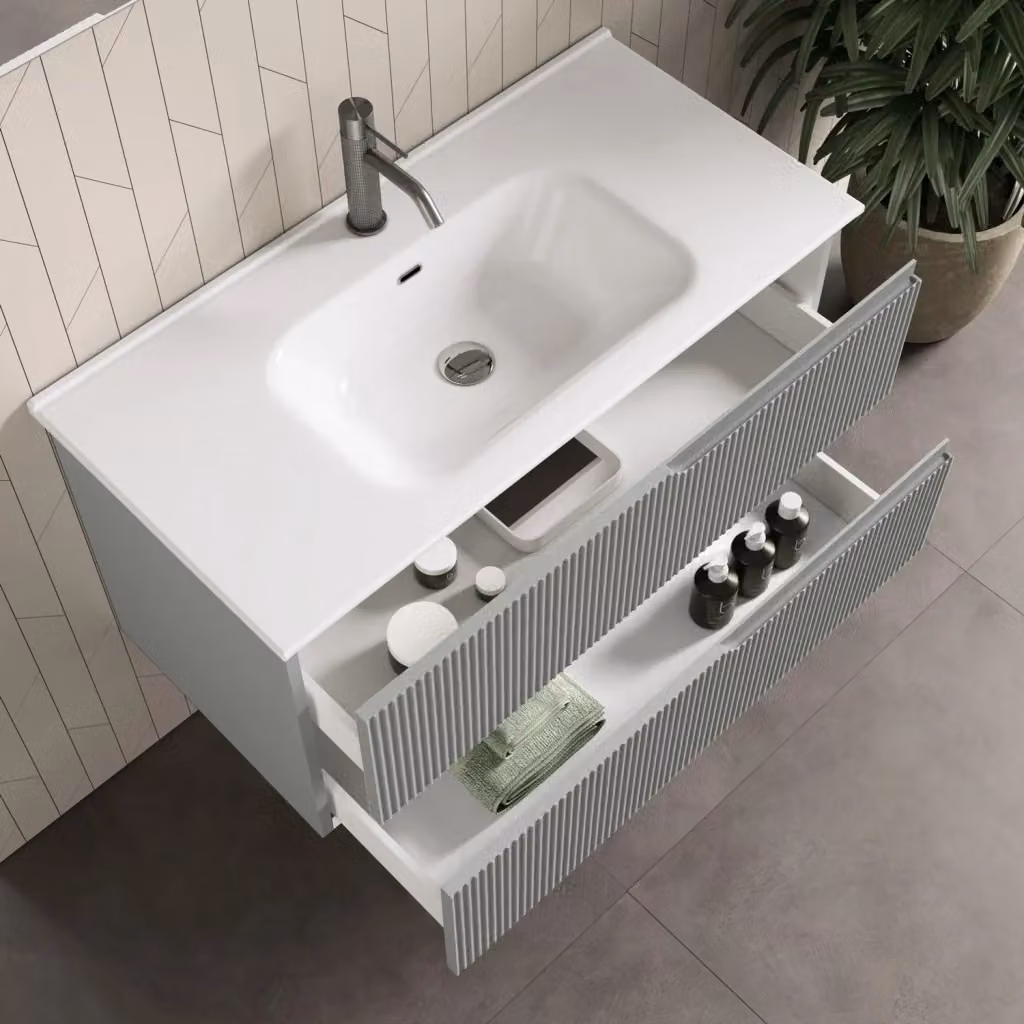 Composizione mobile bagno Venere 4 pezzi AQA DESIGN colore grigio opaco L: 121 cm, P: 46,5 cm, H: 190 cm – 2