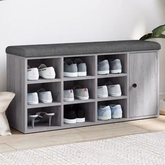 Panca Scarpiera e Sgabello Design Mania Grigio Sonoma in Legno Multistrato L: 102 cm, P: 32 cm, H: 50 cm