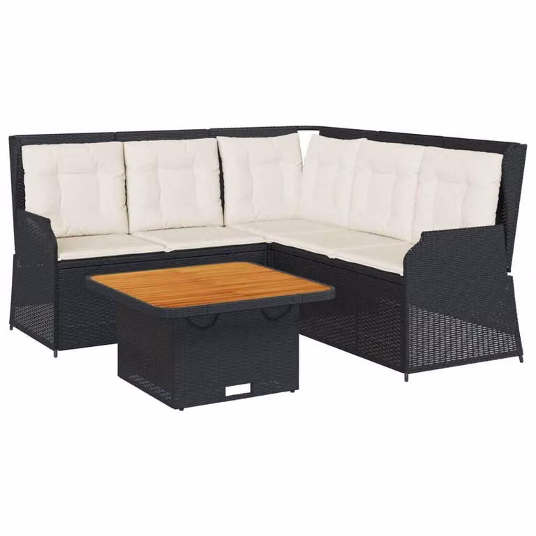 Set Divani da Giardino 4 pz con Cuscini Nero in Polyrattan