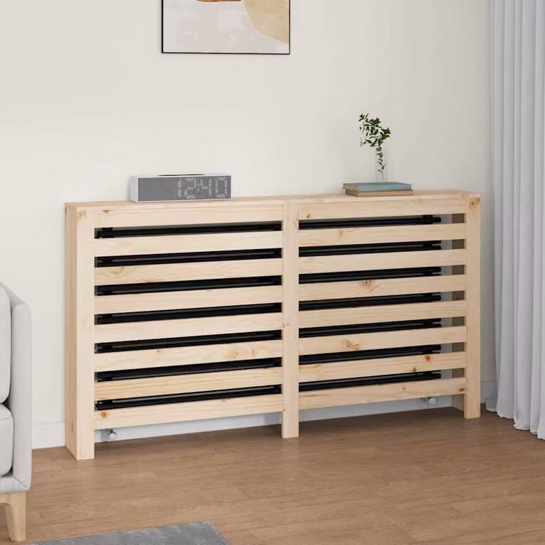 Copertura Termosifone vidaXL in Legno Massello di Pino, Colore Beige/Marrone, L 153 cm x P 19 cm x H 84 cm