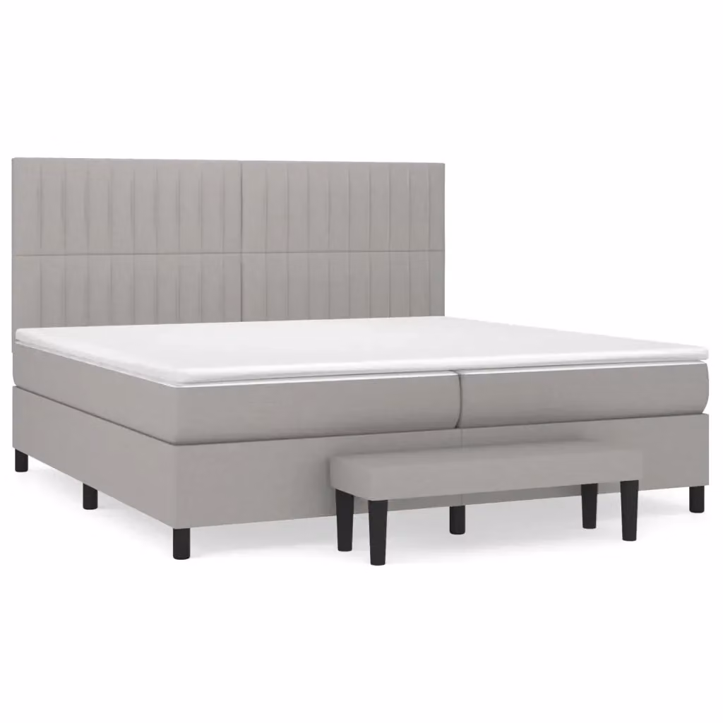 vidaXL Giroletto a Molle Ibrido con Materasso in Tessuto Grigio Chiaro e Bianco L/P/H: 200 x 200 x 128 cm – 2