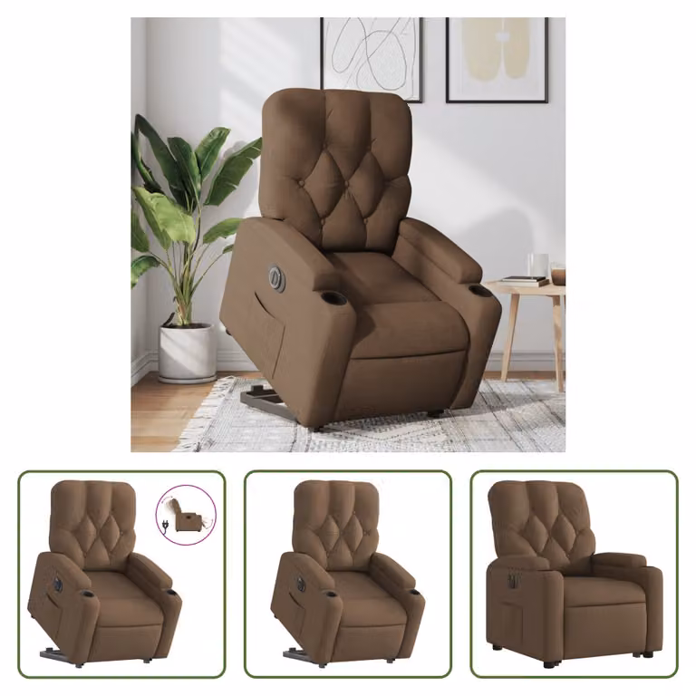 The Living Store Poltrona relax con supporto elettrico in tessuto marrone